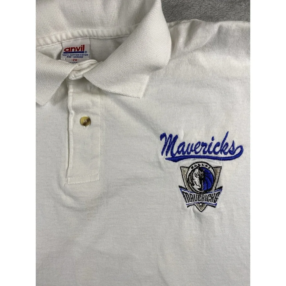 Vtg Dallas Mavericks Polo Shirt Mens‎ 2XL White Embroidered Logo NBA Y2K Sports